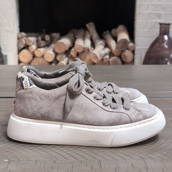 Vince Suede Rhea suede platform sole sneaker with snake skin embossed heel Sz 7 - Picture 3 of 10